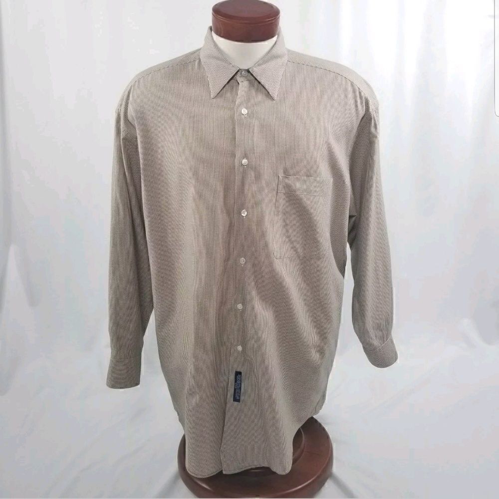 Vintage Tommy Hilfiger Mens Size 16.5 Long Sleeve Tan Plaid Button Front Shirt